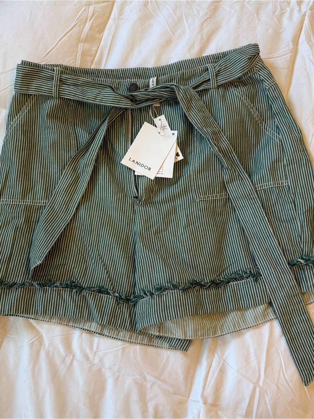 Lani High-Waist Striped Green Paperbag Shorts